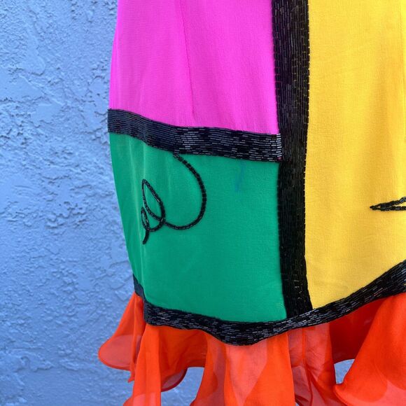 Vintage 1990 Fabrice Simon Couture Dress Beaded Silk NYC Size 10 - Picture 10 of 12